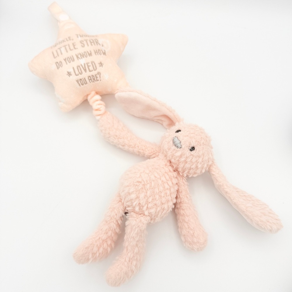 Demdaco Baby Gift Musical Pull Toy Bunny Pink Twinkle Little Star Loved Plush 9"